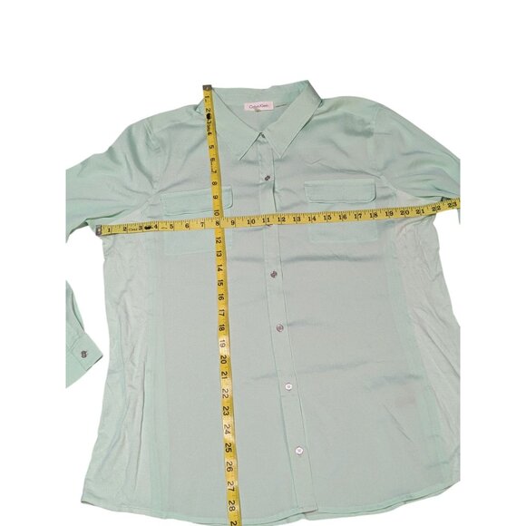 Calvin Klein Women's Mint Green Button-Up Blouse with Roll Tab Sleeves - Picture 8 of 12